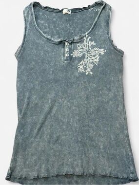 ONE WORLD Women's Washed Teal Tank with White Cross Graphic